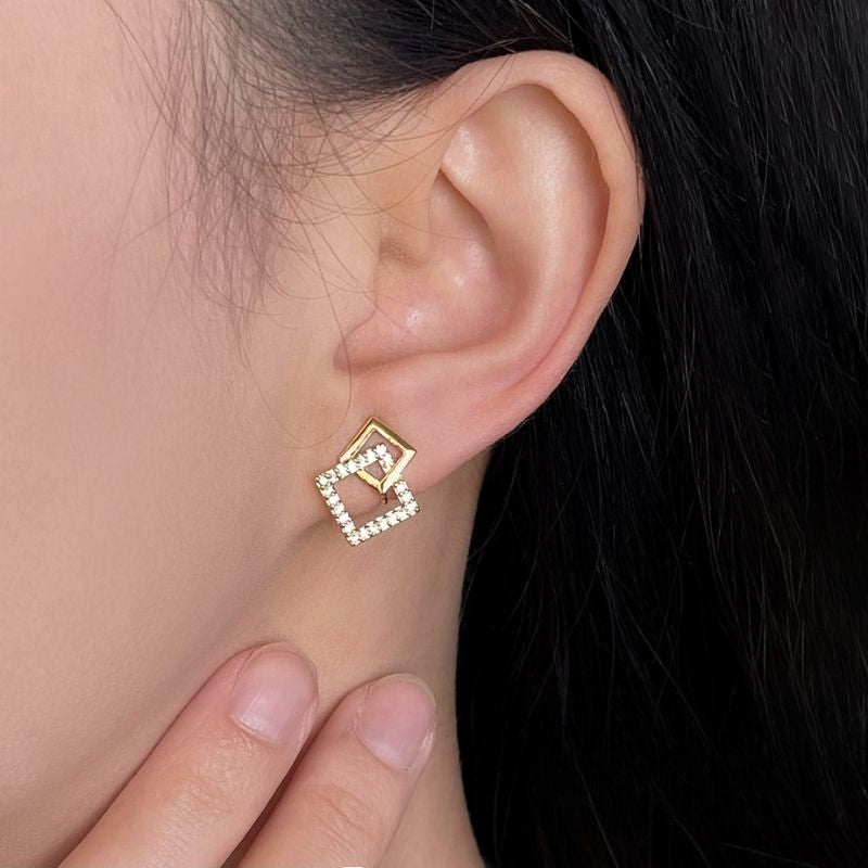 Boucle D'Oreille Clip Femme Graphique Dorée