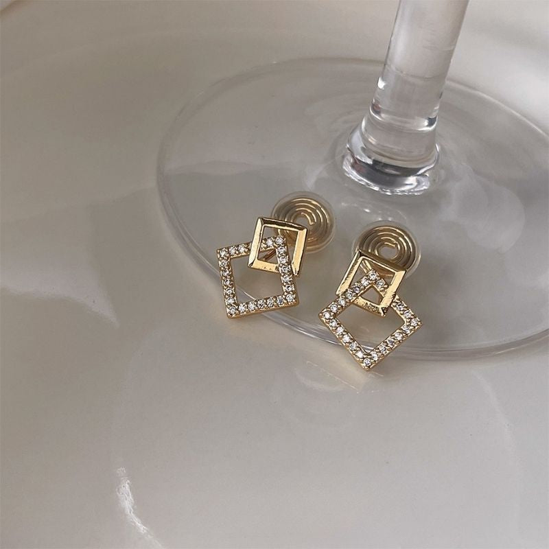 Boucle D'Oreille Clip Femme Graphique Dorée