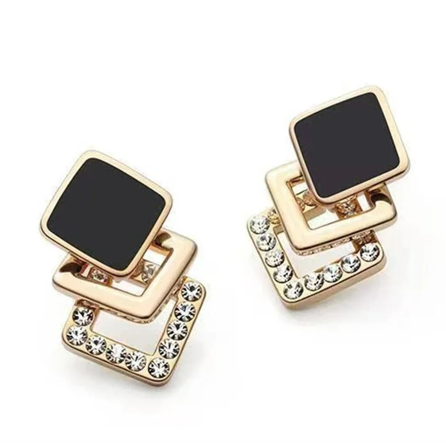 Boucle D'Oreille Clip Femme Graphique Dorée Et Noire