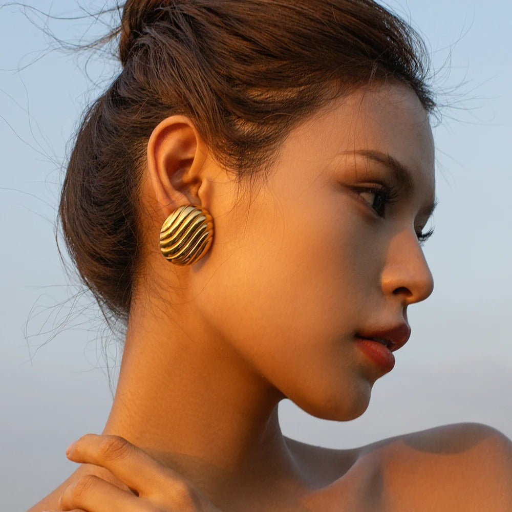 Boucle D'oreille Clip Femme Ondulé Acier Inoxydable