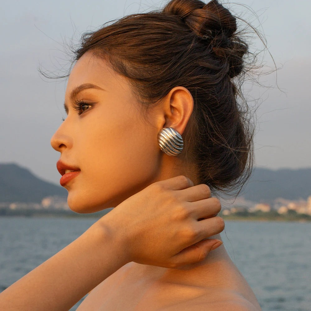 Boucle D'oreille Clip Femme Ondulé Acier Inoxydable Image