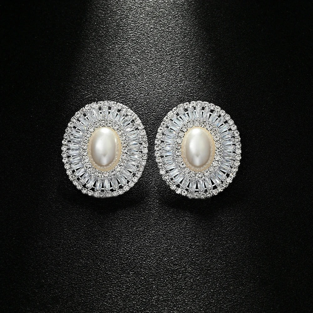 Boucle D'Oreille Clip Femme Vintage Perle Et Cristaux