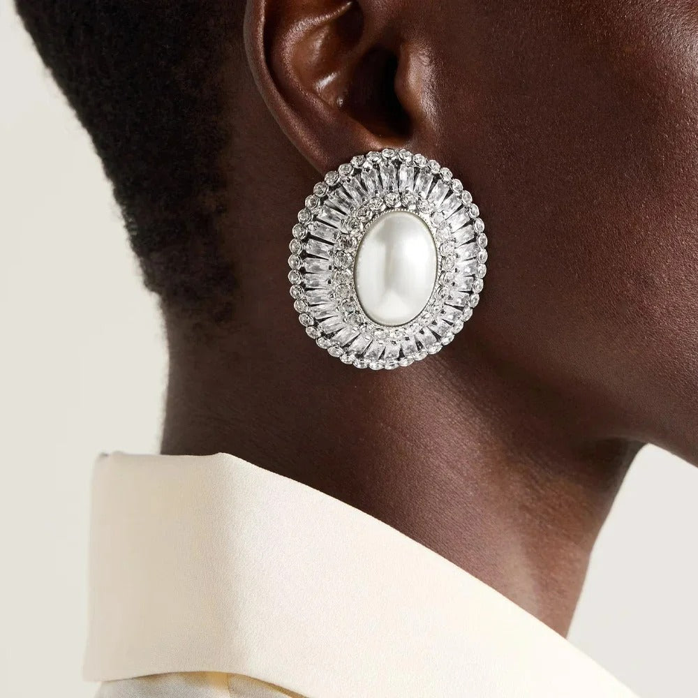 Boucle D'Oreille Clip Femme Vintage Perle Et Cristaux Image