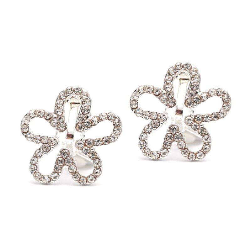 Boucle D'oreille Clip Fillette Fleur Strass Image