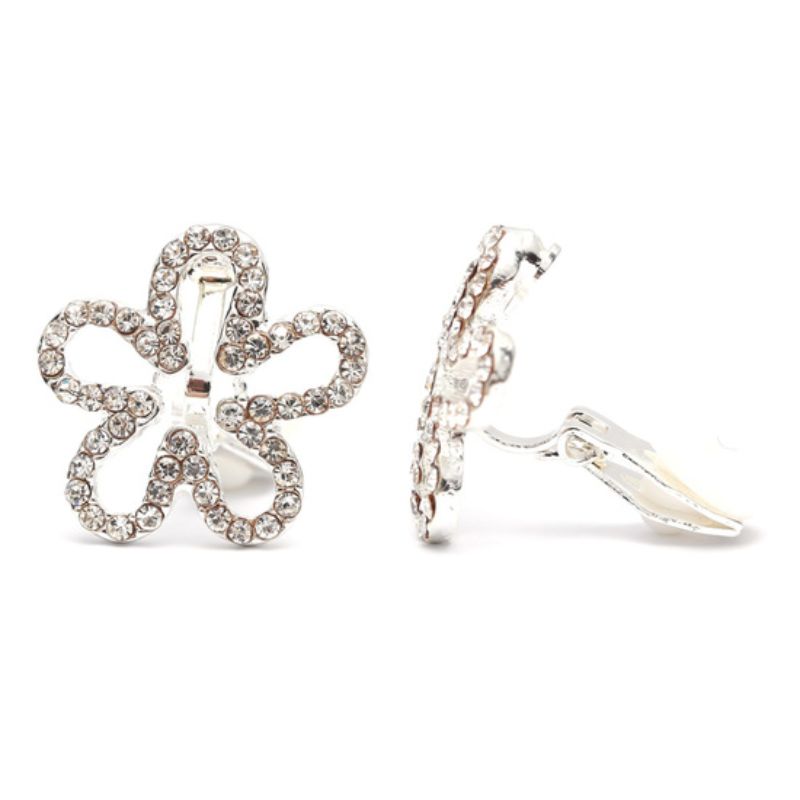 Boucle D'oreille Clip Fillette Fleur Strass