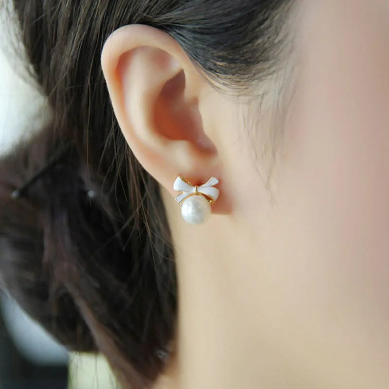Boucle D'Oreille Clip Fillette Nœud et Perle Élégante
