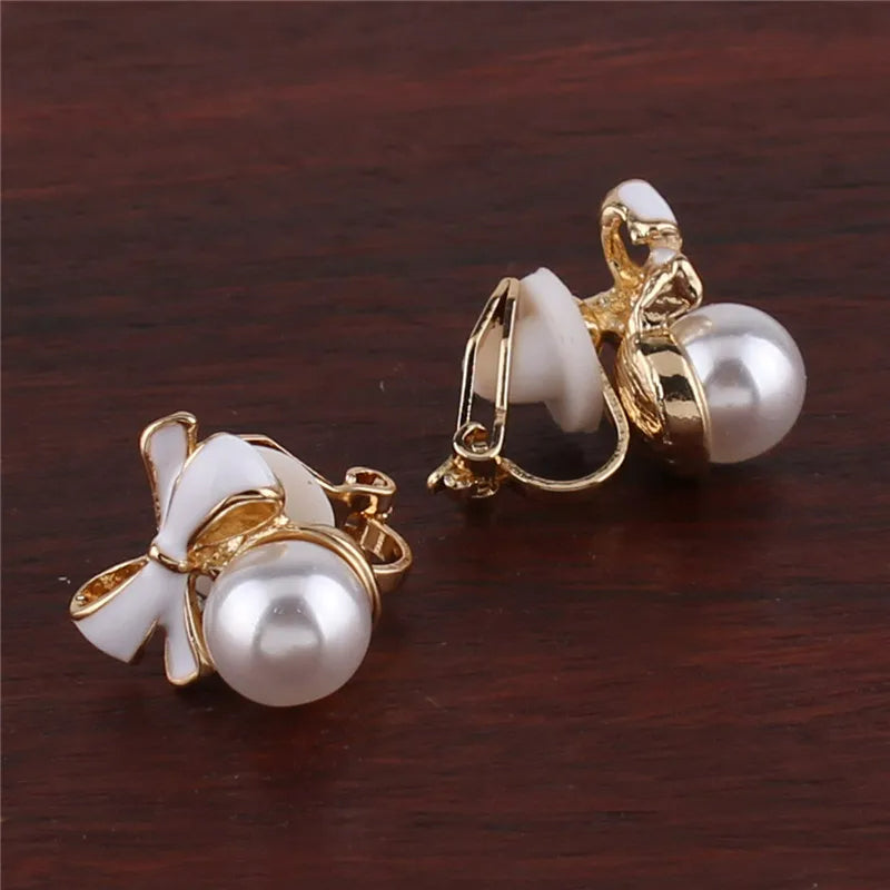 Boucle D'Oreille Clip Fillette Nœud et Perle Élégante