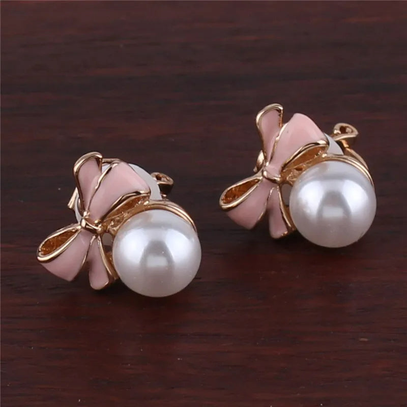 Boucle D'Oreille Clip Fillette Nœud et Perle Élégante