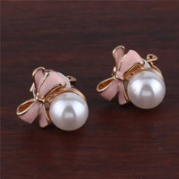Boucle D'Oreille Clip Fillette Nœud et Perle Élégante