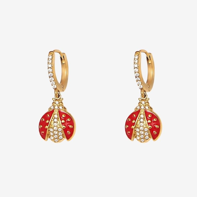 Boucle D'oreille Coccinelle Pendante Acier Inoxydable