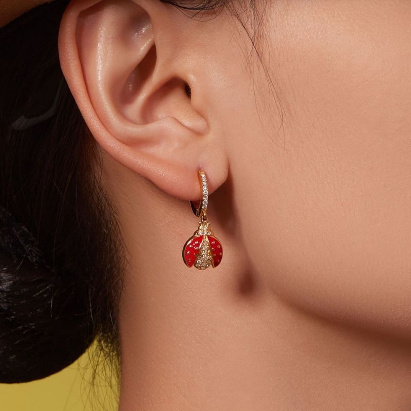 Boucle D'oreille Coccinelle Pendante Acier Inoxydable