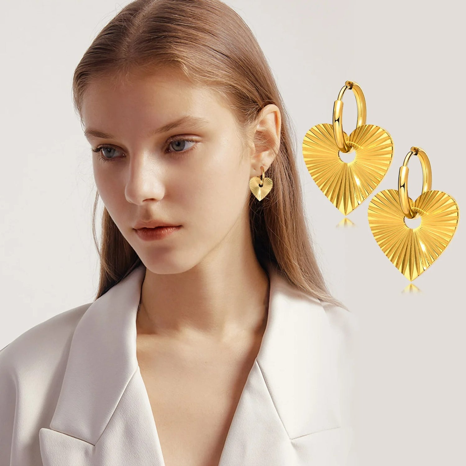 Boucle D'oreille Cœur Acier Inoxydable Rayonnante