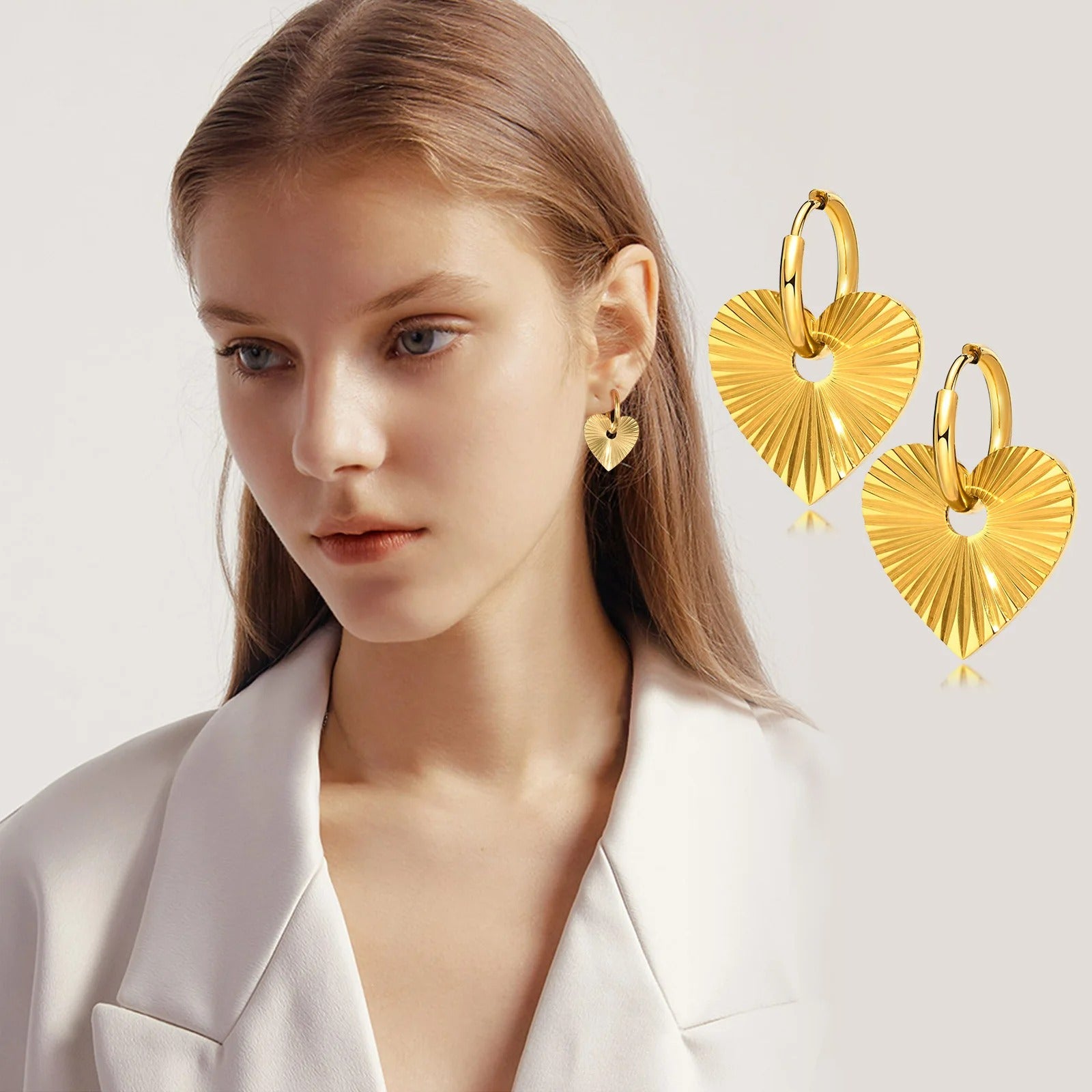 Boucle D'oreille Cœur Acier Inoxydable Rayonnante