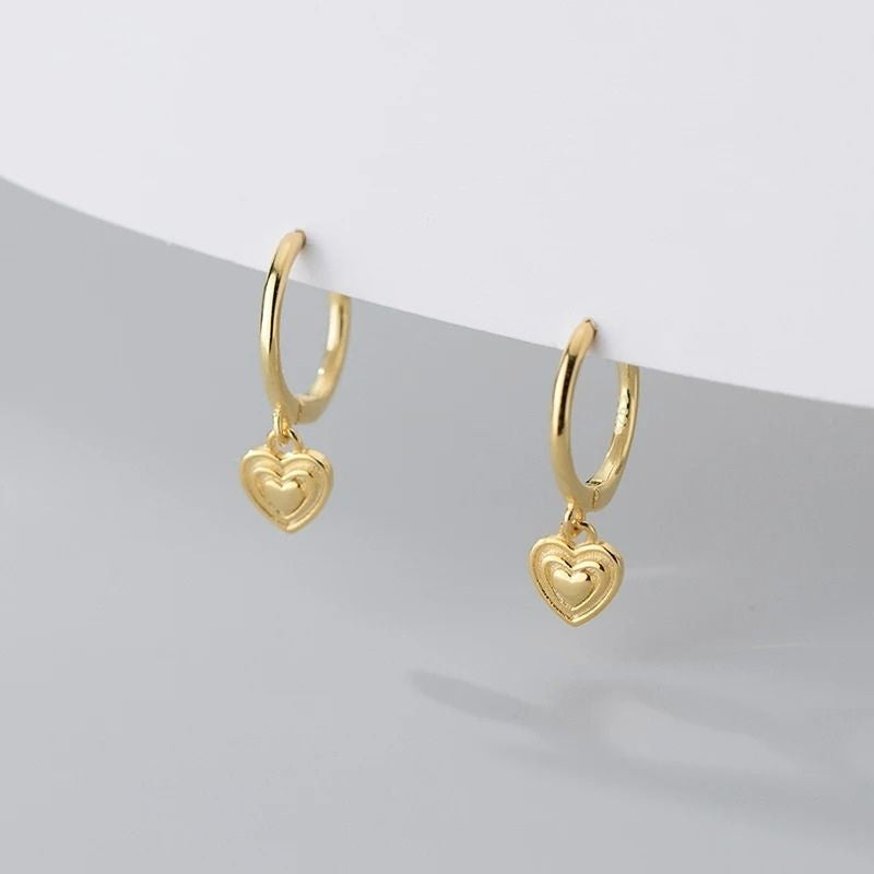 Boucle D'Oreille Cœur Doré Délicat En Argent