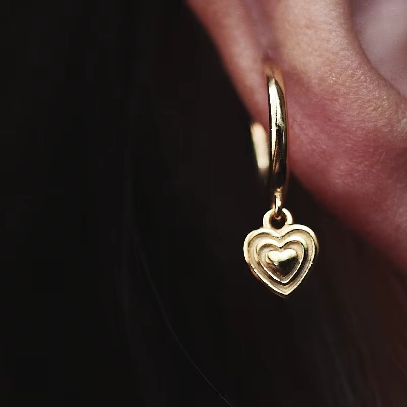 Boucle D'Oreille Cœur Doré Délicat En Argent