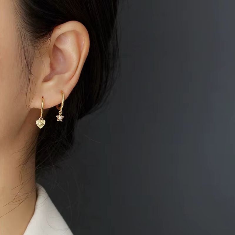 Boucle D'Oreille Cœur Doré Délicat En Argent