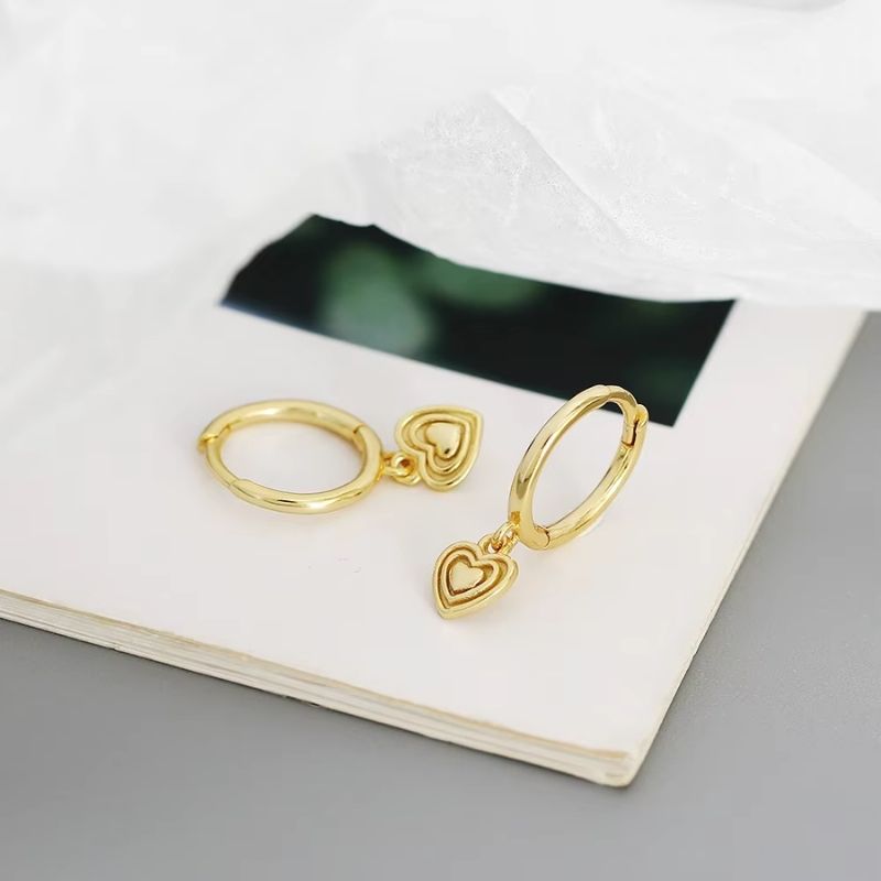 Boucle D'Oreille Cœur Doré Délicat En Argent