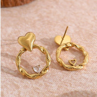 Boucle D'oreille Cœur Cercle Martelé Acier Inoxydable