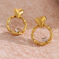 Boucle D'oreille Cœur Cercle Martelé Acier Inoxydable