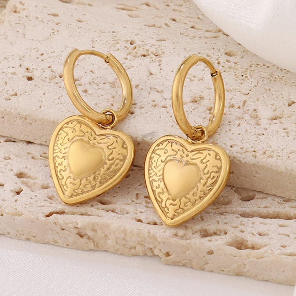 Boucle D'oreille Cœur Créole Vintage Acier Inoxydable