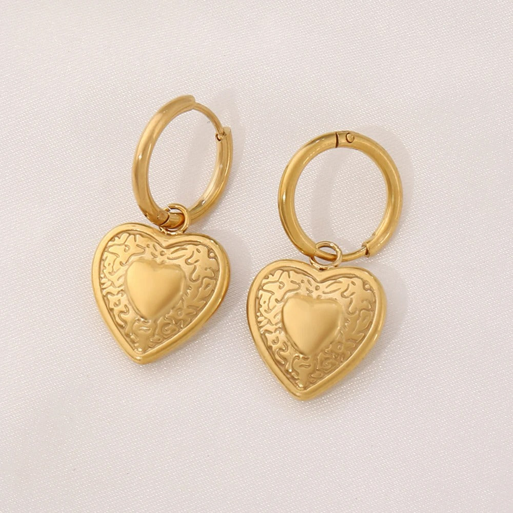 Boucle D'oreille Cœur Créole Vintage Acier Inoxydable