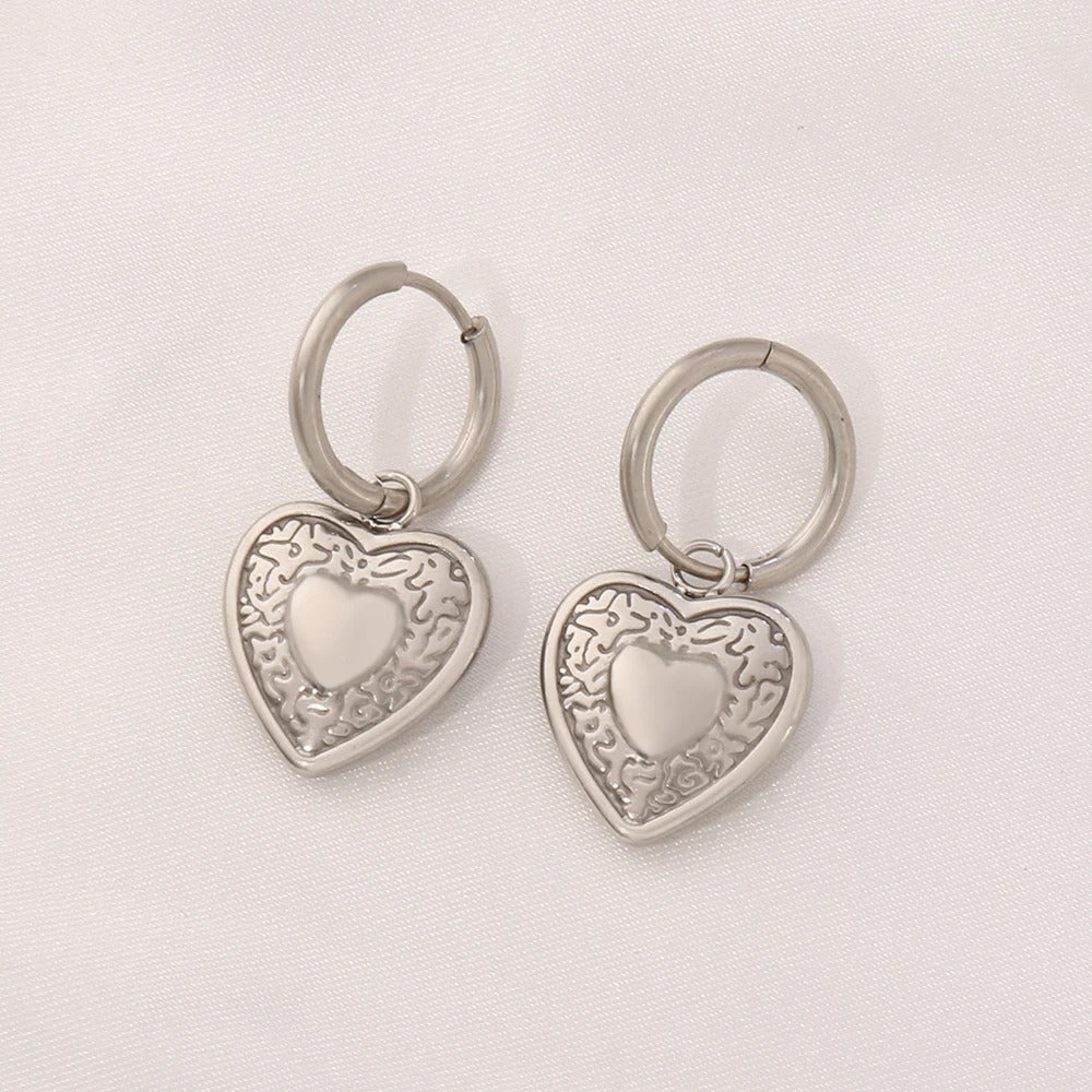 Boucle D'oreille Cœur Créole Vintage Acier Inoxydable