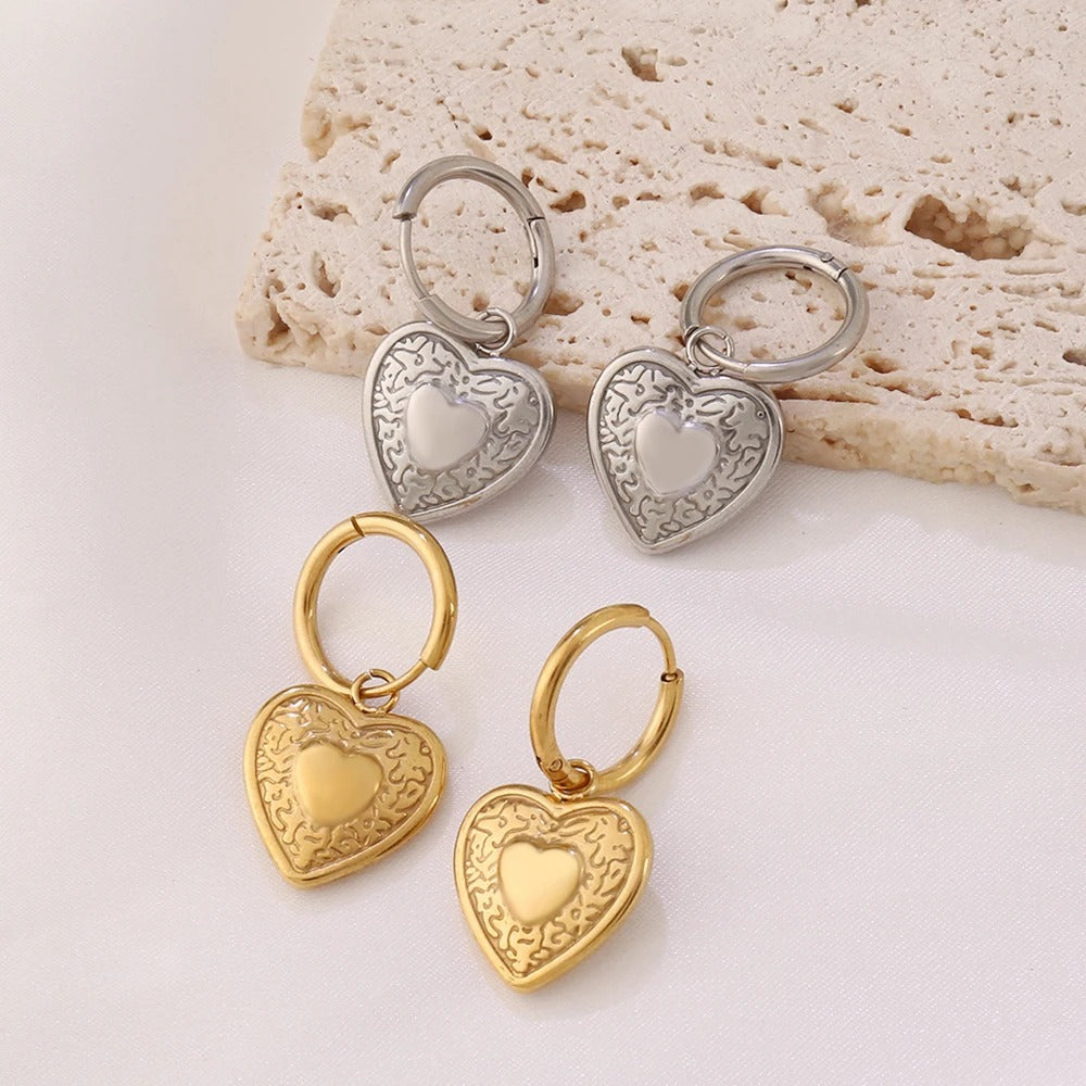 Boucle D'oreille Cœur Créole Vintage Acier Inoxydable