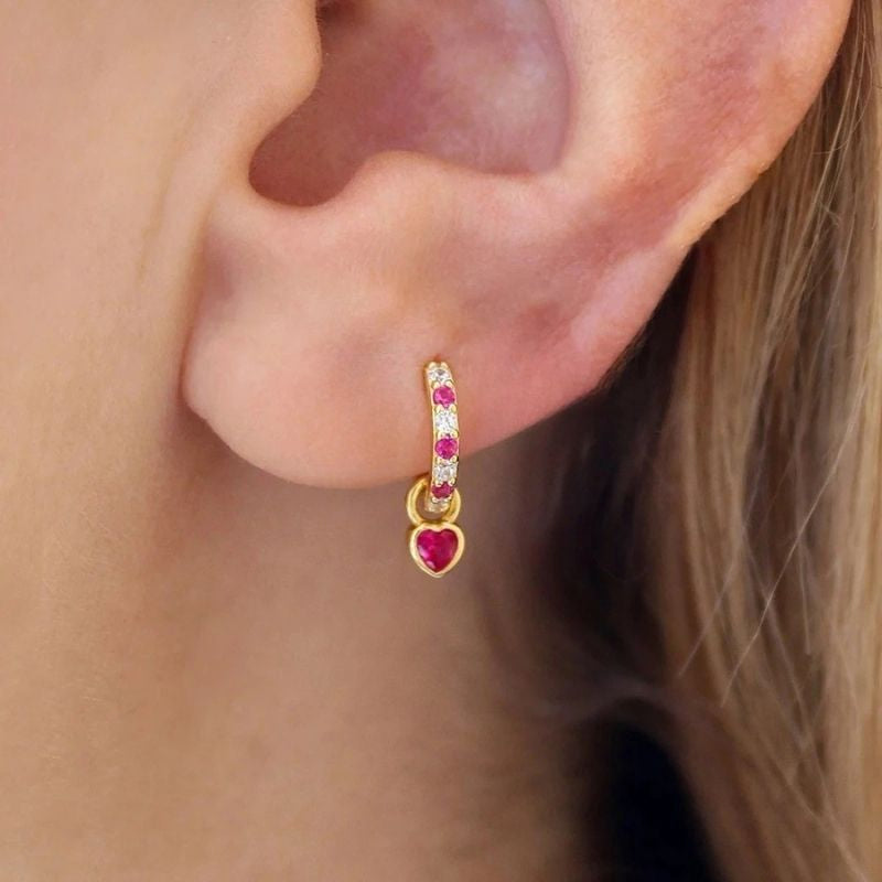 Boucle D'Oreille Cœur Cristal Doré Acier Inoxydable