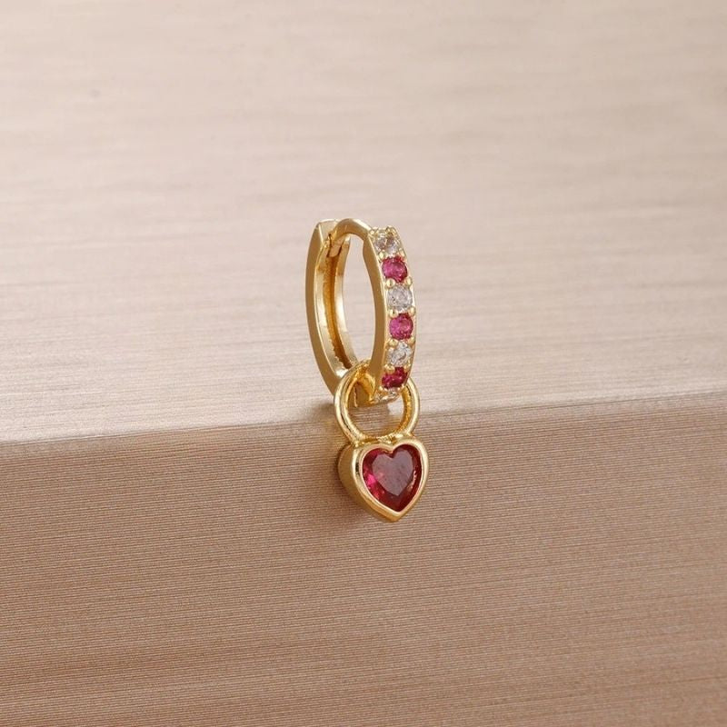 Boucle D'Oreille Cœur Cristal Doré Acier Inoxydable