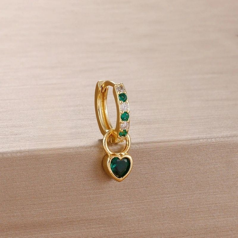 Boucle D'Oreille Cœur Cristal Doré Acier Inoxydable