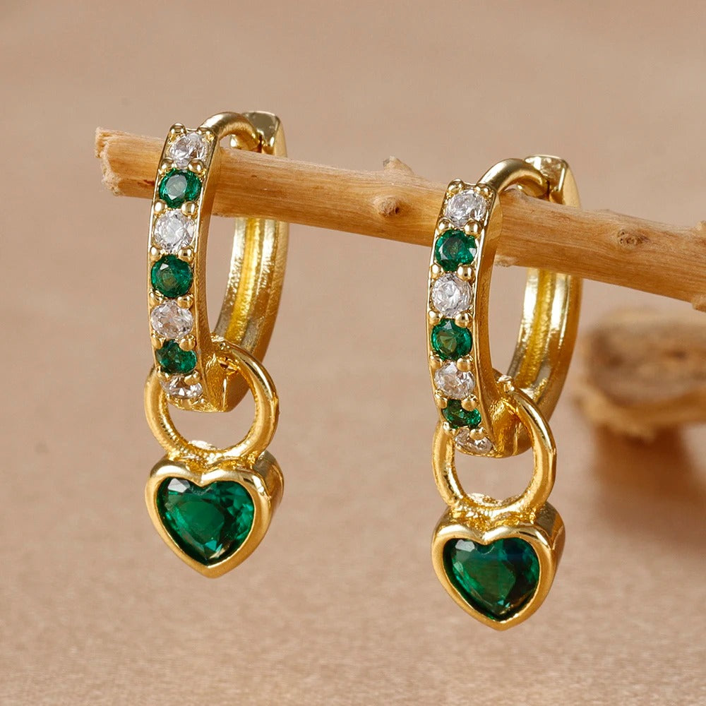 Boucle D'Oreille Cœur Cristal Doré Acier Inoxydable