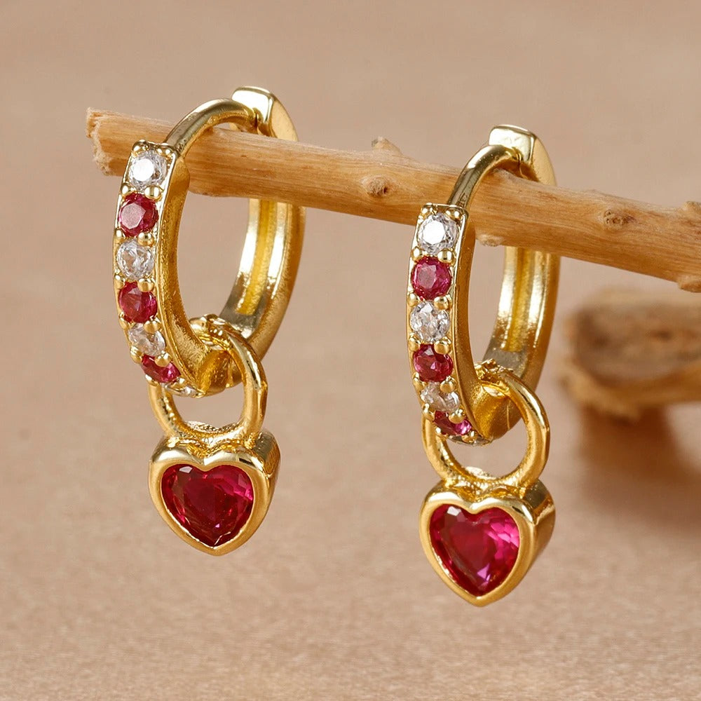 Boucle D'Oreille Cœur Cristal Doré Acier Inoxydable