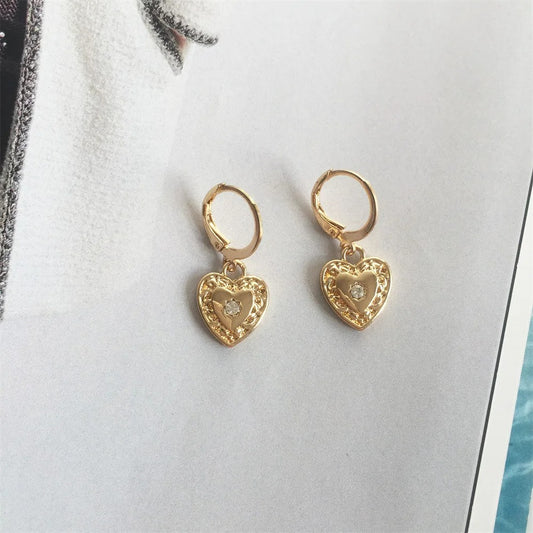 Boucle D'oreille Cœur Doré Vintage Strass Délicat