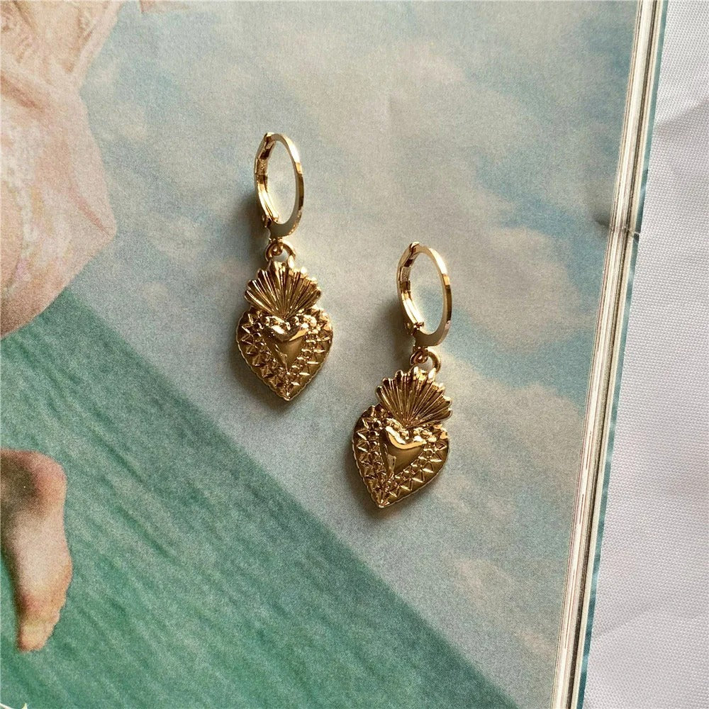 Boucle D'oreille Cœur Dorée Texturée