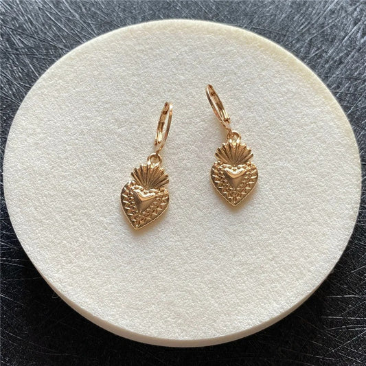 Boucle D'oreille Cœur Dorée Texturée