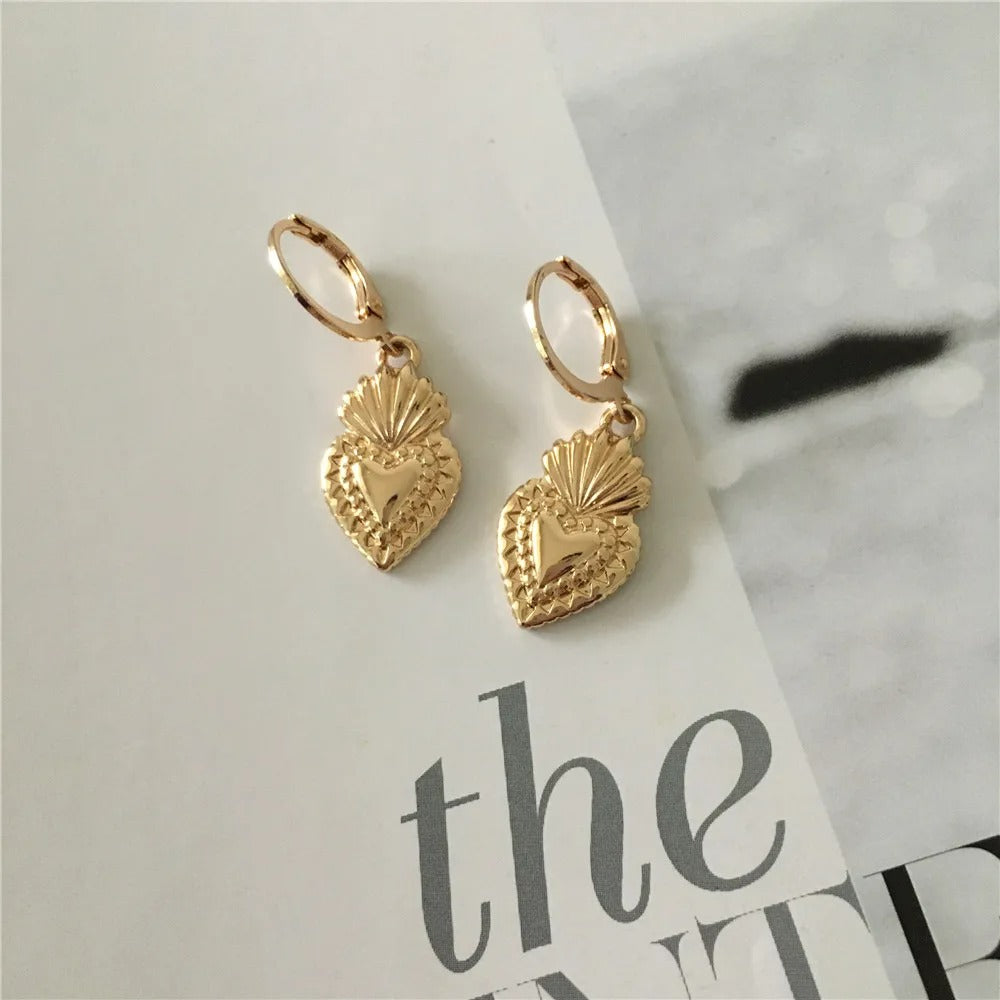 Boucle D'oreille Cœur Dorée Texturée