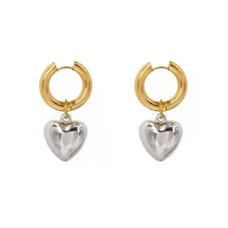 Boucle D'Oreille Cœur Duo Doré & Argenté