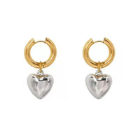 Boucle D'Oreille Cœur Duo Doré & Argenté