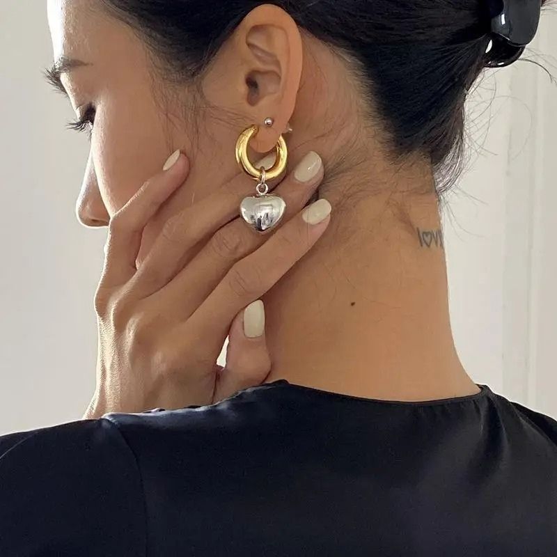 Boucle D'Oreille Cœur Duo Doré & Argenté
