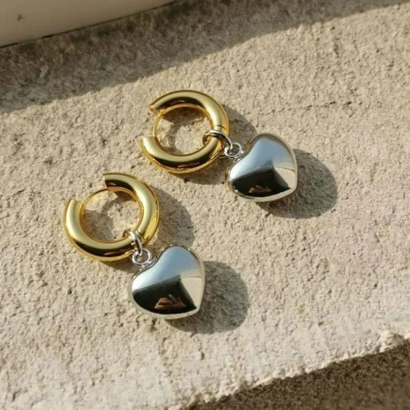Boucle D'Oreille Cœur Duo Doré & Argenté
