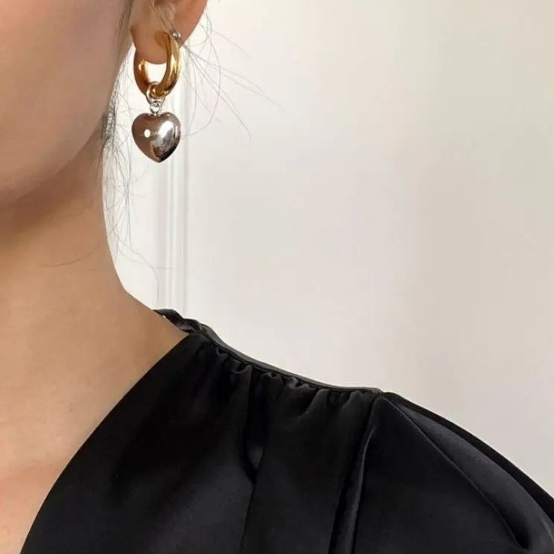 Boucle D'Oreille Cœur Duo Doré & Argenté