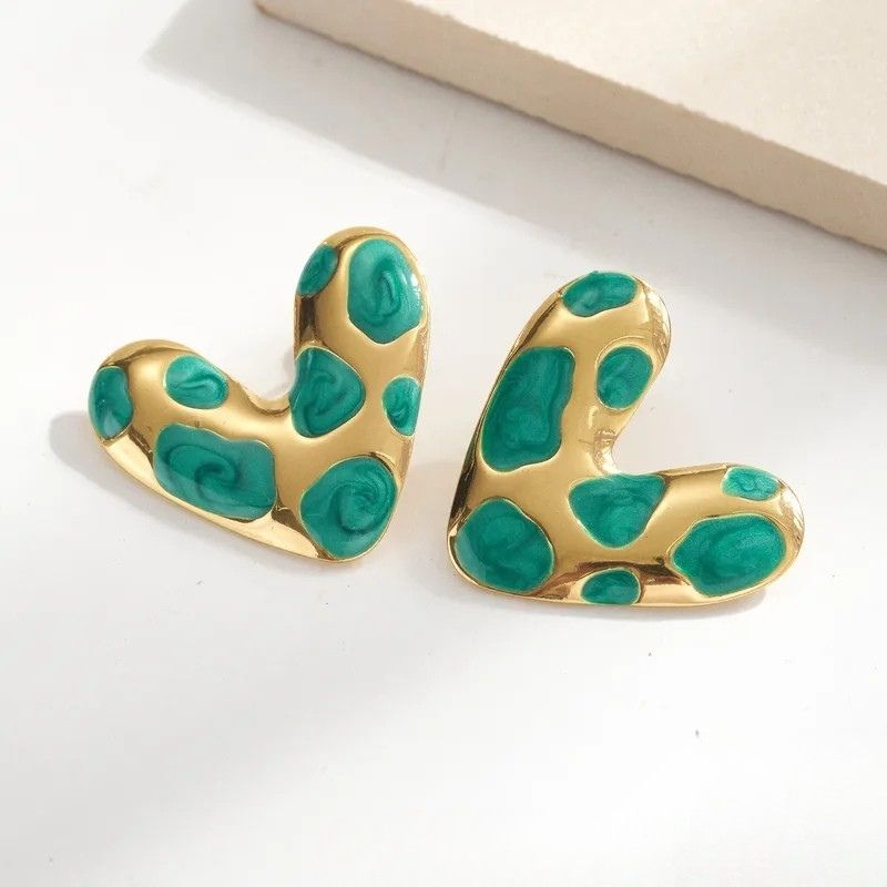 Boucle d'Oreille Cœur Fantaisie Colorée - Acier Inoxydable