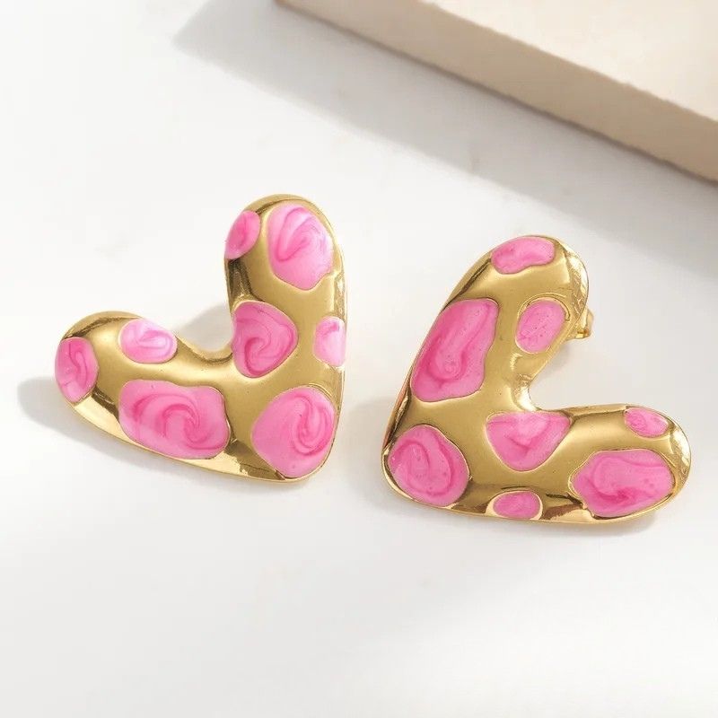 Boucle d'Oreille Cœur Fantaisie Colorée - Acier Inoxydable
