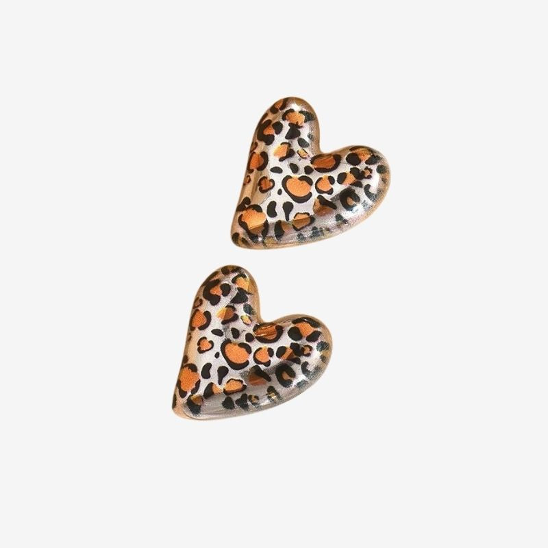 Boucle D'Oreille Cœur Léopard Argenté Glossy