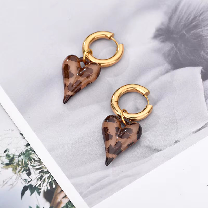 Boucle D'Oreille Cœur Léopard Et Créole Dorée Acier Inoxydable