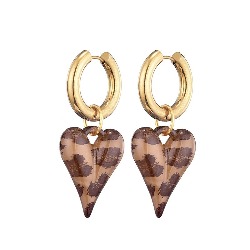 Boucle D'Oreille Cœur Léopard Et Créole Dorée Acier Inoxydable