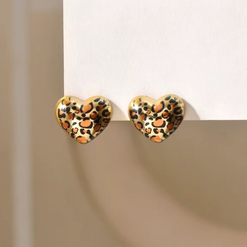 Boucle D'Oreille Cœur Léopard Et Doré