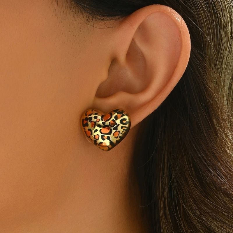 Boucle D'Oreille Cœur Léopard Et Doré