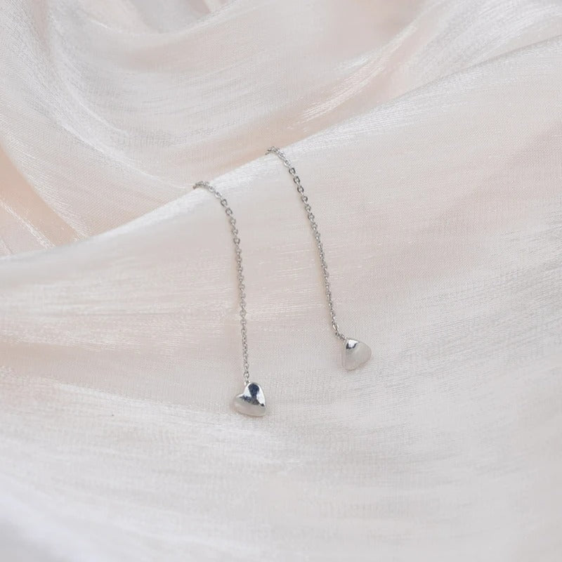 Boucle D'Oreille Cœur Minimaliste Et Chaîne