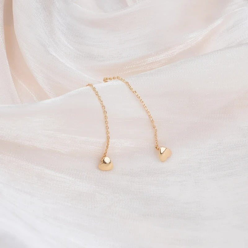 Boucle D'Oreille Cœur Minimaliste Et Chaîne